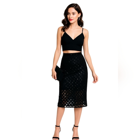 J. Crew Collection sequin Pencil Skirt in Black Evening Occasion Party Birthday - Picture 1 of 11